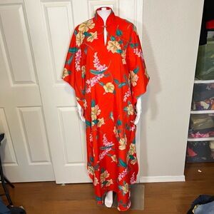 Vintage Ja-Na of Hawaii Womens Muumuu Kaftan Maxi Dress Hawaiian Floral Cruise